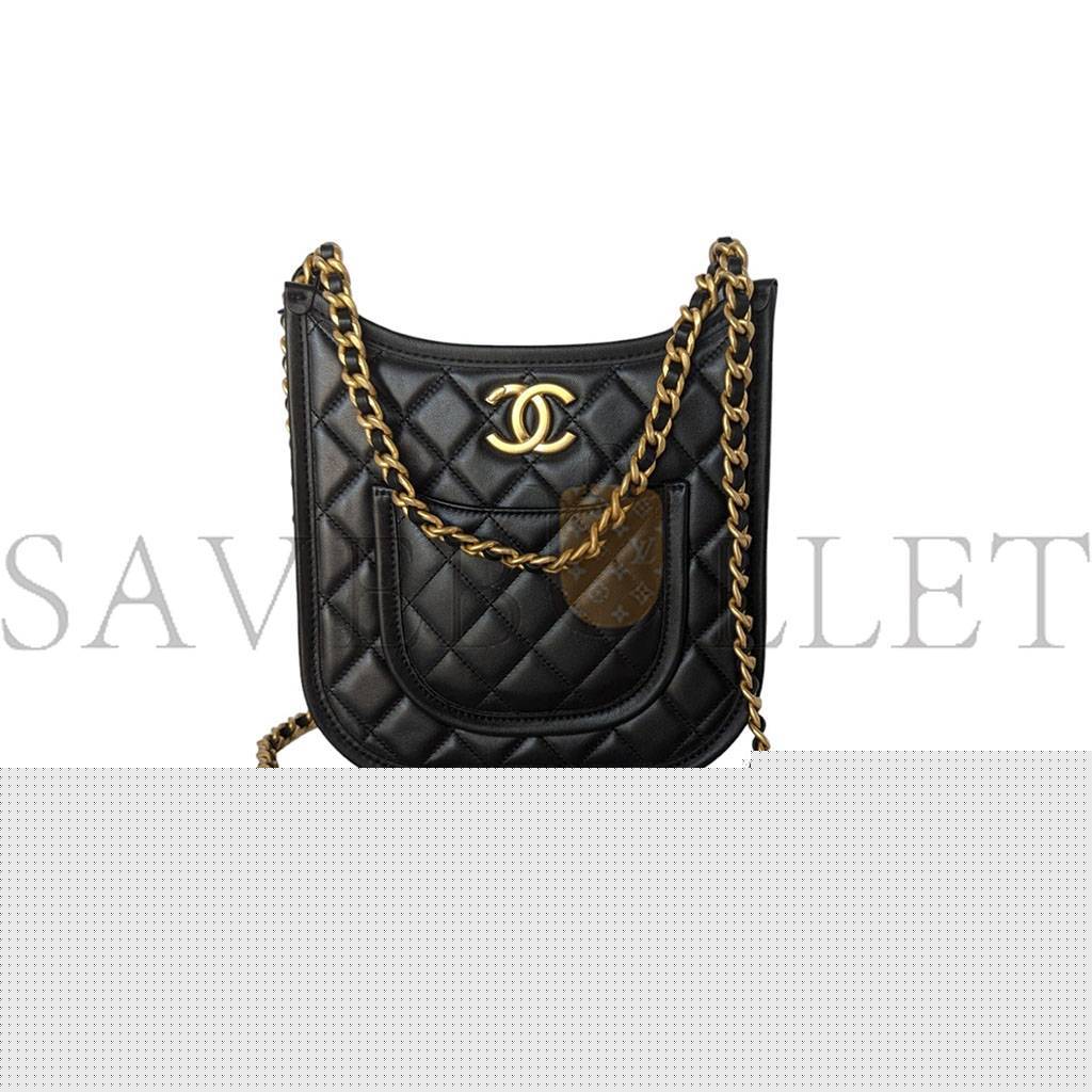 Ch*el master black calfskin quilted cc crossbody hobo handbag as4532 (24*20*6cm)